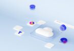 Icono de nube y almacenamiento de datos en un render 3D abstracto, sin marcas