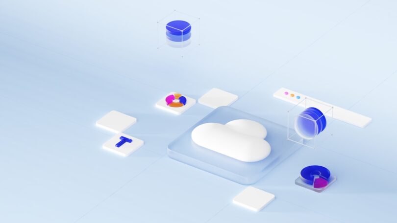 Icono de nube y almacenamiento de datos en un render 3D abstracto, sin marcas